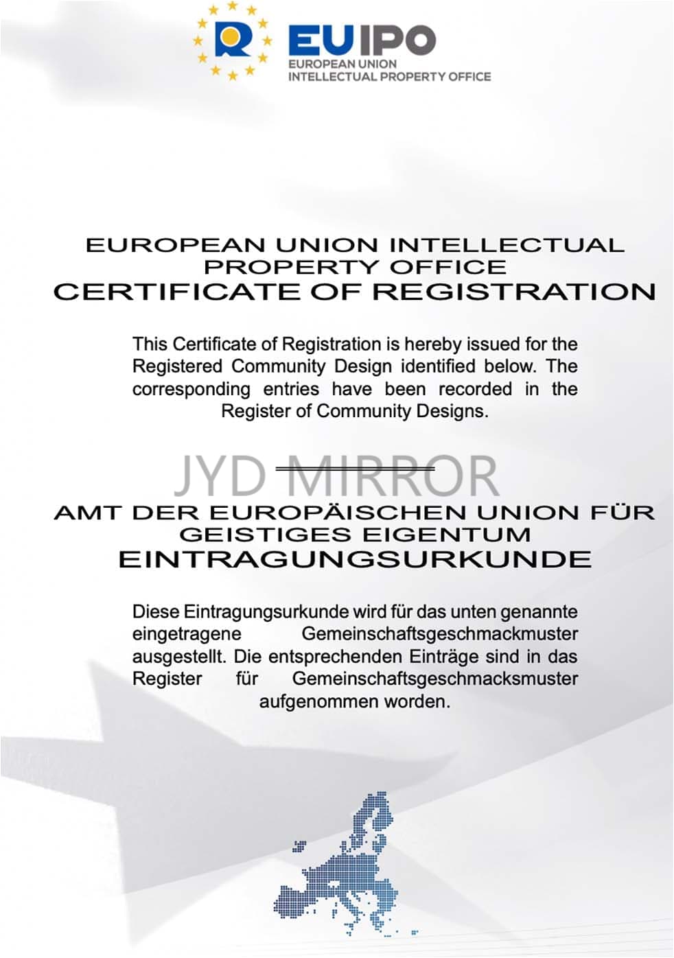EU 외관 특허 인증서
